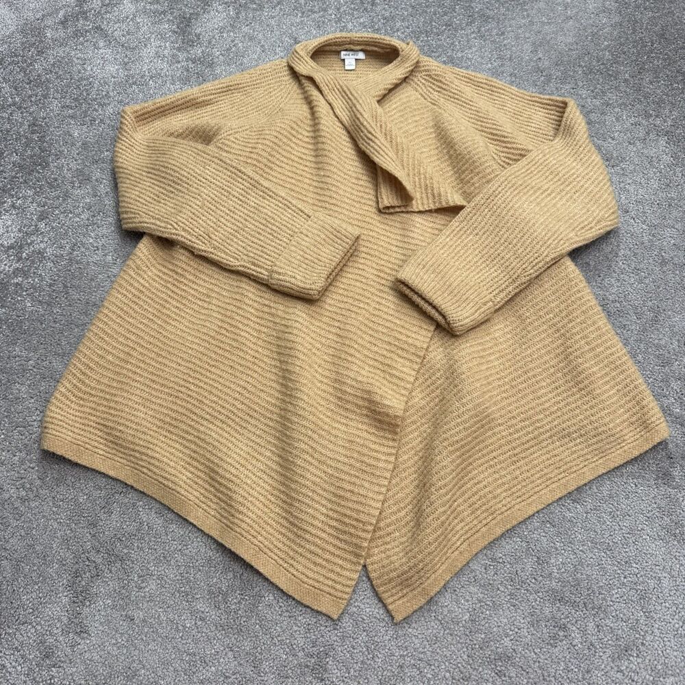 Nine West Wool Blend Open Front Wrap Cardigan Sweater Womens XL Tan Asymmetric